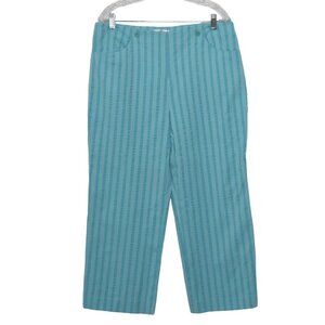 Talbots Seersucker Striped Capri Pants Womens 16 Turquoise Stretch